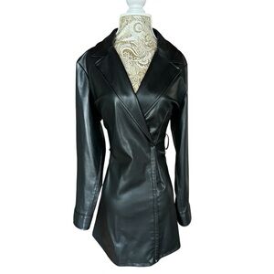ZARA Sexy Black Women's Leather Jacket Blazer Dress Bikercore Goth Size Large